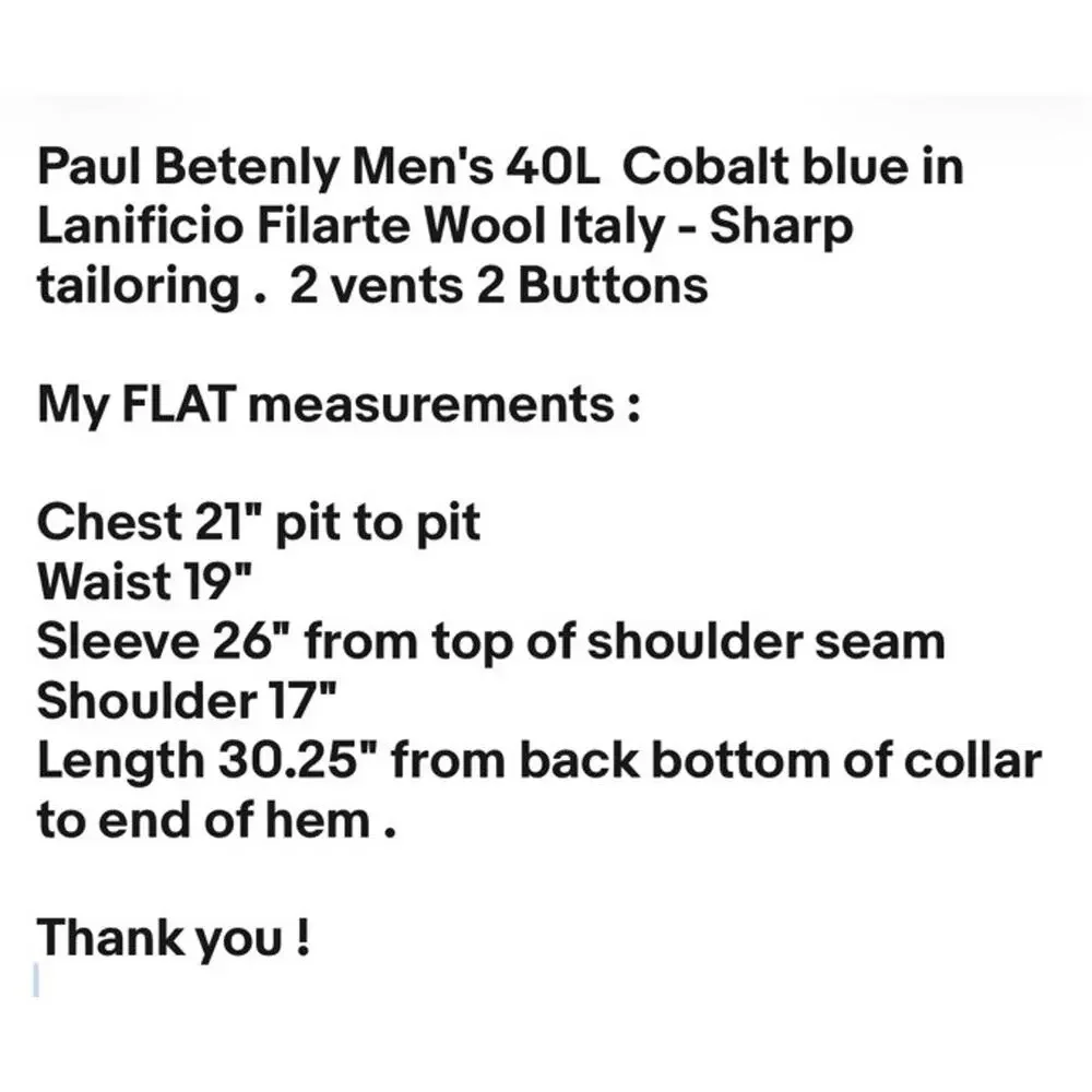 Paul Betenly Sport coat Blazer Men 40L Cobalt Blue Wool Lanificio Filarte Italy